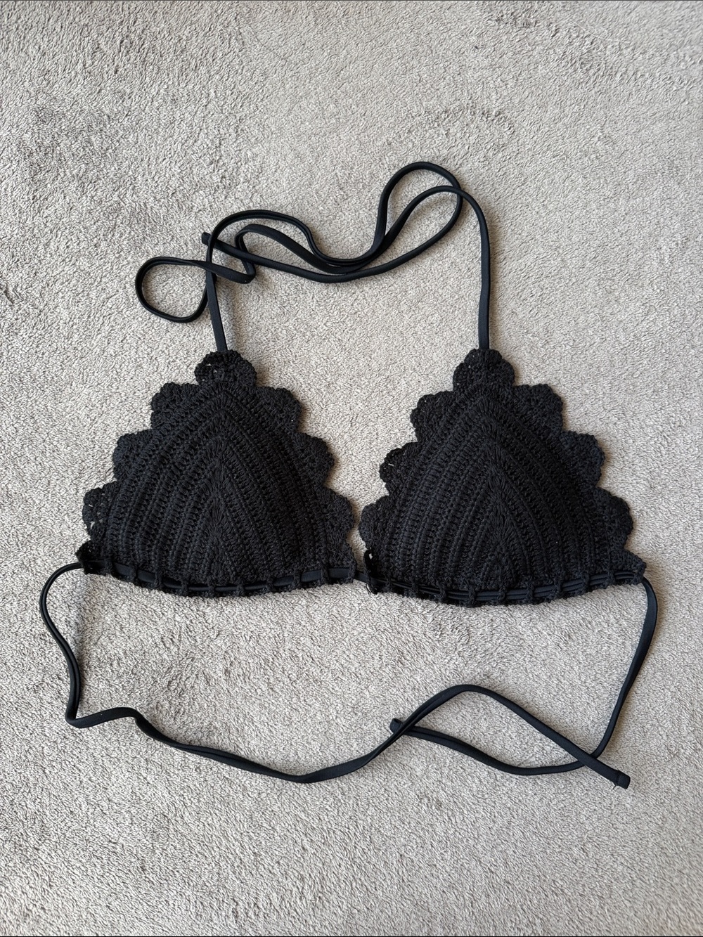 Black Crochet Triangle Bikini Top